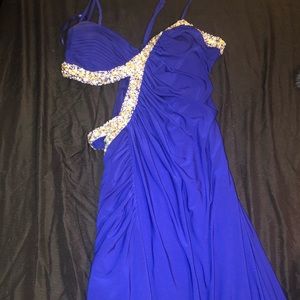 Navy Blue Prom Dress, Side cut out, beaded.